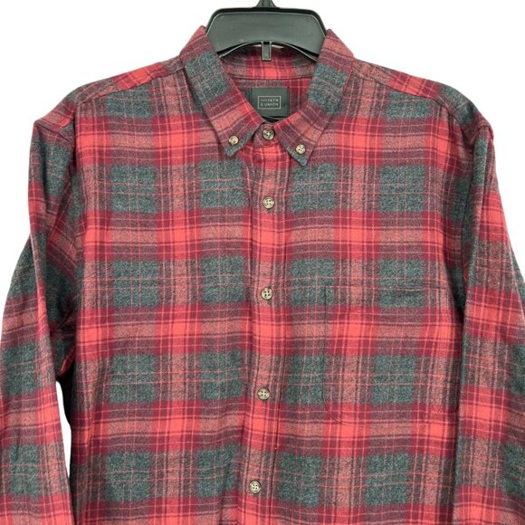 14th & Union Trim Fit Flannel Plaid Red Gray Button-Down Size Large NWOT - Picture 2 of 9